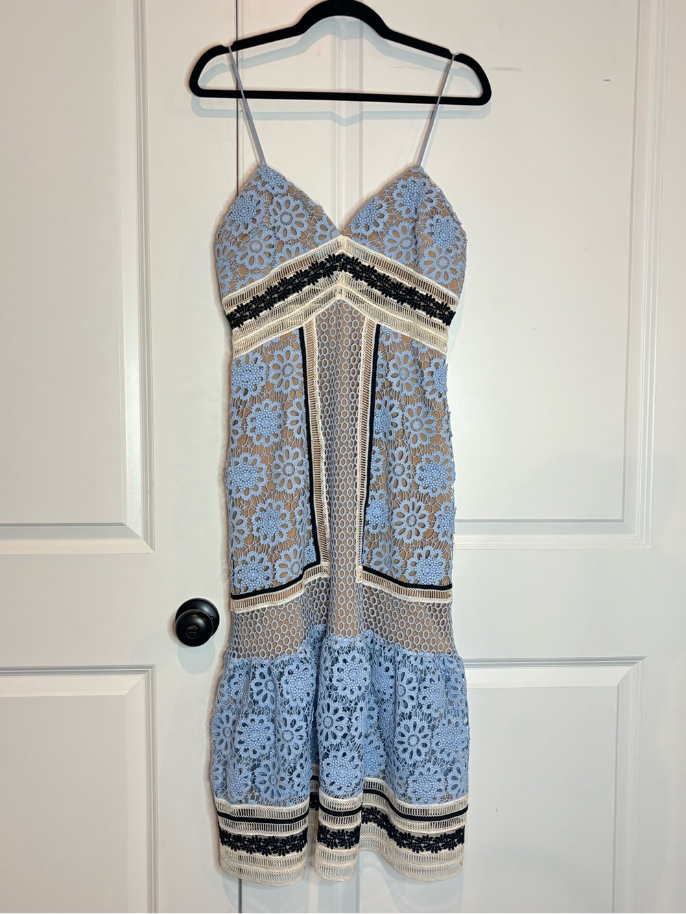 Self-Portrait Blue Black White Floral Lace Midi Dress 8 - Picture 2 of 13